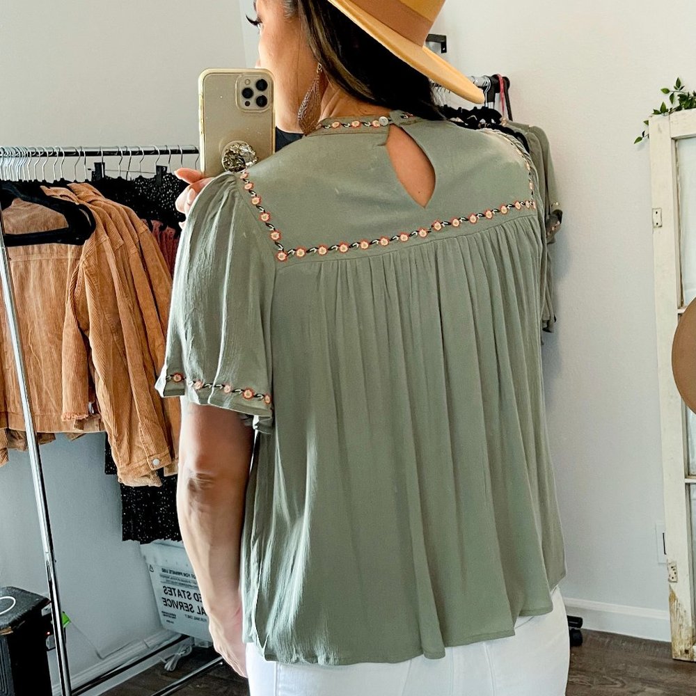 Embroidered Sage Bohemian Blouse - Picture 3 of 4